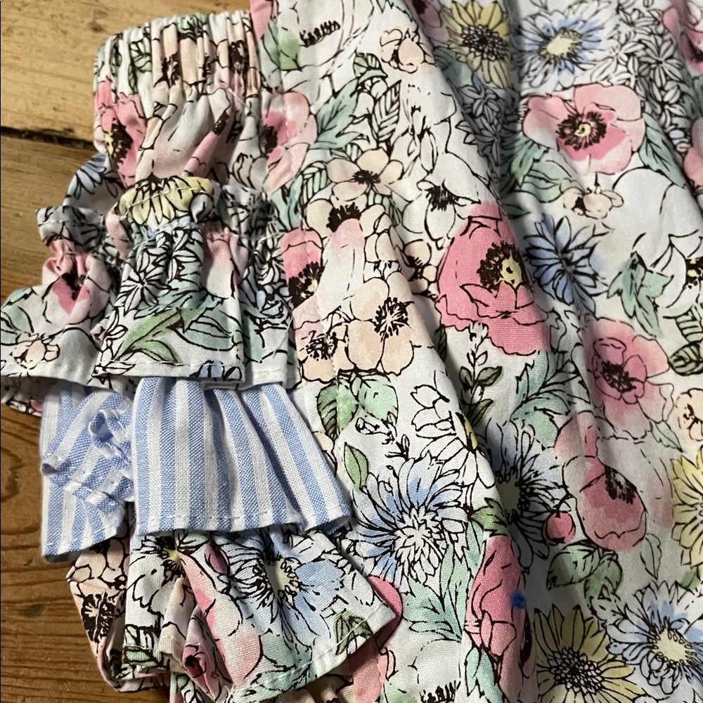 Bonnie Baby Floral Romper with Ruffle Sleeves, stripes, floral, size 12 months, - Picture 3 of 5
